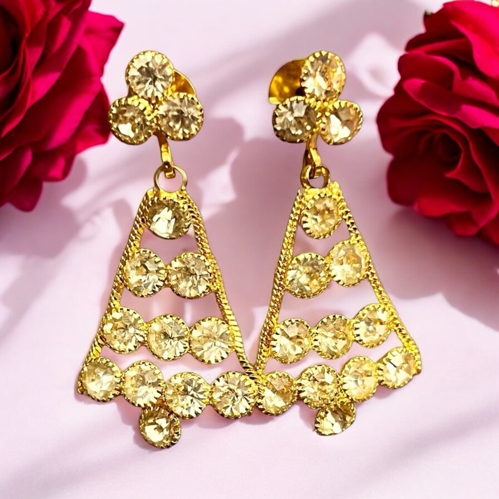 Gold-Tone Dangle Earrings with Filigree Design and Sparkling Crystals